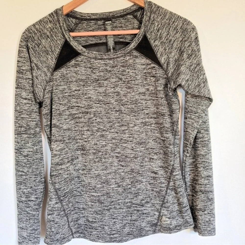 RBX Active Womens Space Dye Long Sleeve Workout Top Grey Black Mesh Thumbholes S